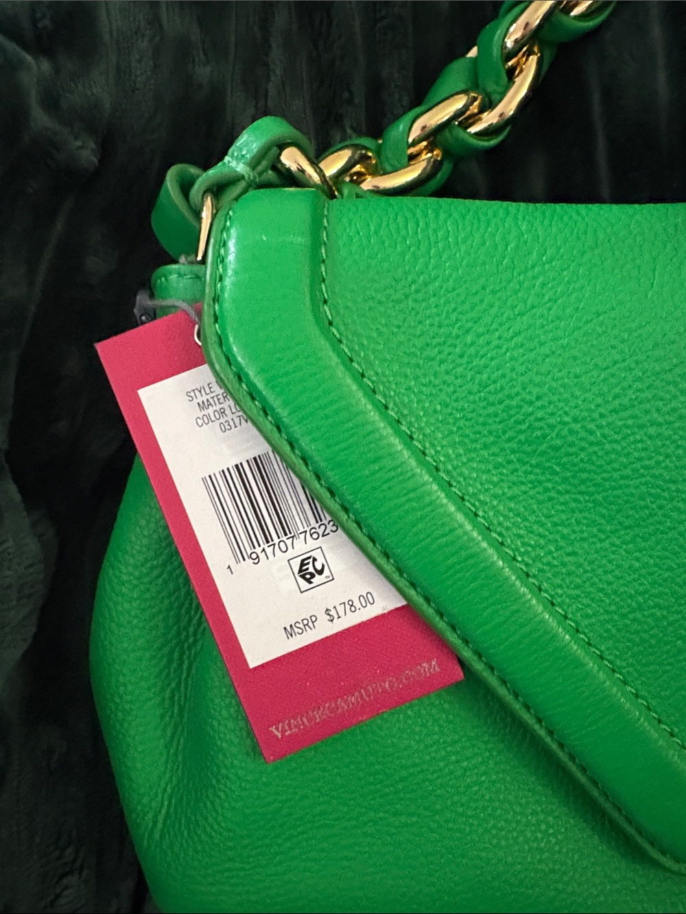 Vince Camuto Emerald Green Leather Shoulder Bag with Gold Chain Handle